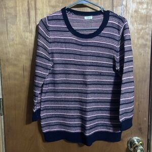 J. Crew Womens Geometric Sweater Navy Blue & Pink Crew Neck Lightweight Sz Med?